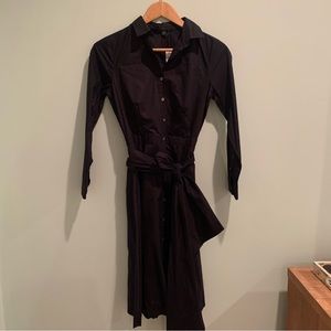 NWT J. Crew Black Cotton Button Down A Line Dress With Sash Belt 00